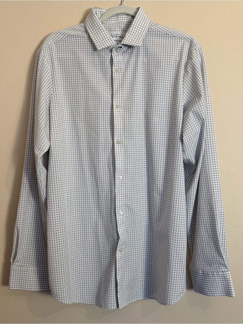 Mizzen+Main White Dress Shirt with Blue Windowpane Check